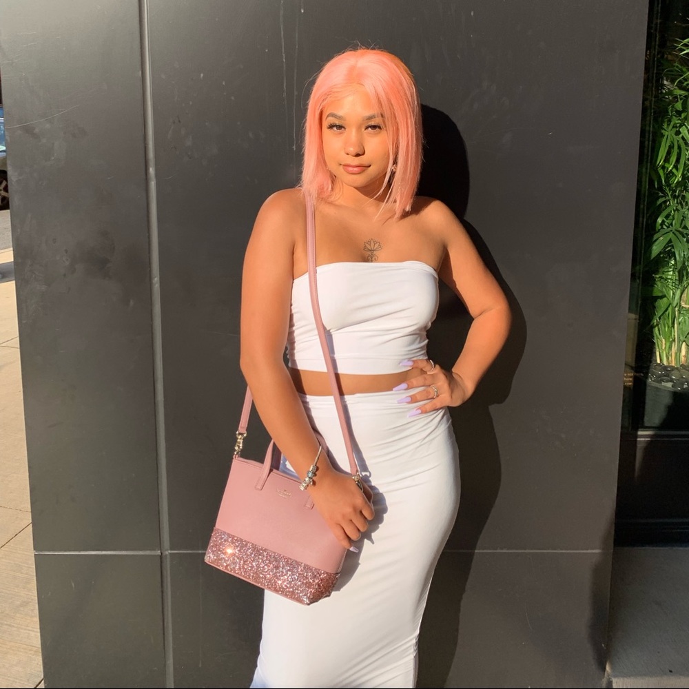 2 piece white skirt set